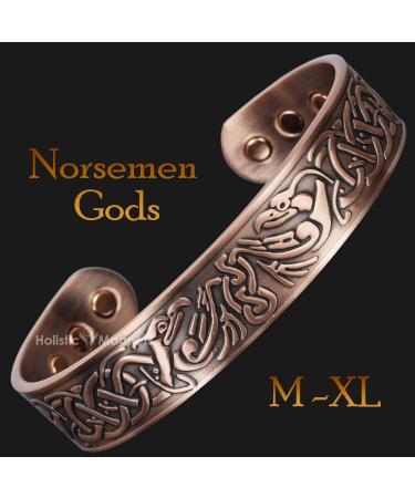 Mens Wide Copper Magnetic Bracelet Viking Pure Copper Wristband Holistic Magnetic Band with 6 Strong Neodymium Magnets Adjustable- Viking Eagle -VE (L: Wrist 19.5-22cm/7.7-8.6") - Buy Online on GoSupps.com