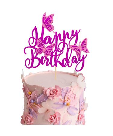 Arthsdite 1Pc Butterfly Cake Topper Assembled 3D Butterfly Cupcake Toppers Happy Birthday Cake Topper for Wedding Anniversary Baby Shower kids Birthday Party Cake Decorations - Purple Glitter