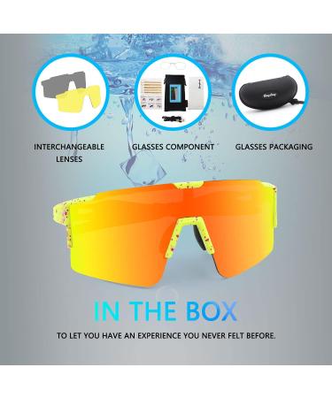 BangLong Polarized Cycling Sunglasses with 3 Interchangeable Lenses for Men Women - Ideal for Running & Baseball - Yellow Orange - Buy Online on GoSupps.com