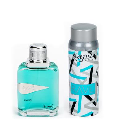 Sapil Rave Perfume for Men Giftset - Long-Lasting Dubai Perfume for Men - Fresh Spicy Aromatic EDT 3.4 Oz + Deodorant 5.1 Oz - Arabic Cologne for Men - Ideal for Everyday Use and Gifting