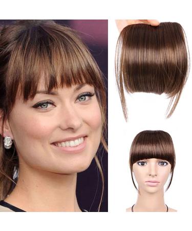 PMELCXD Clip in Fringe Bangs Hair Clip in Bangs Human Hair Bangs Hairpieces for Women Clip-on Bangs French Neat Bangs Fringe with Temples One Piece Bang Hair Extension for Daily Wear Light Brown