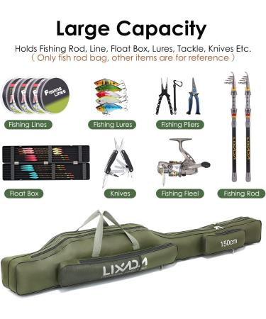 Lixada Portable Folding Fishing Rod Case 100cm Army Green - Fishing Pole Reel Storage Bag - Buy Online on GoSupps.com
