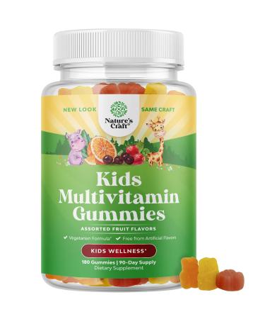 Plant Based Kids Multivitamin Gummies - Multivitamin for Kids Immunity Support Gummies with Vitamins A C D3 E B and Zinc Gelatin and Gluten Free Non-GMO Kids Vitamins Gummy Multivitamin Formula 180ct