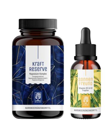 NATURTREU Vitamin D3 K2 drops with magnesium complex high dose - sun friend & power reserve package - vegan