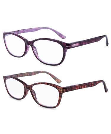 EYEGUARD High Magnification Power 2 Pairs Spring Hinge Reading Glasses Ultra Clear Women Readers(+4.50+5.00 +5.50+6.00) Mix 6.0 x
