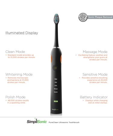SimpliSonic Ultrasonic Rechargeable Electric Toothbrush Premium Package with 12 Heads (Black) - Best Deals Online - Buy Online on GoSupps.com
