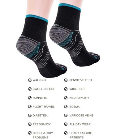 Compression Socks 6 Pairs - Arch Support Plantar Fasciitis Relief - Athletic Low Cut Foot Socks for Men & Women - Blue/Black - S-M - Buy Online on GoSupps.com