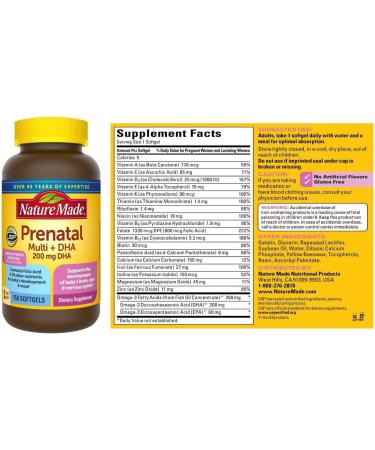 Nature Made Prenatal + DHA 200mg Dietary Supplement 150 Soft Gels - Buy Online on GoSupps.com