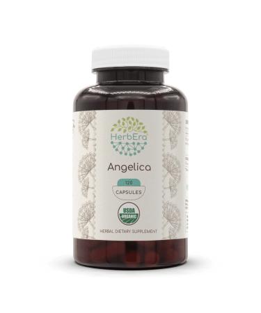 HerbEra Angelica USDA Organic 120 Capsules | Natural Herbal Supplement | Certified Organic Vegetarian Capsules and Organic Angelica archangelica Dried Root (120 Capsules) 120 Count (Pack of 1)