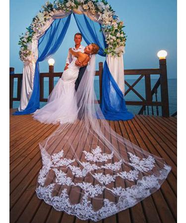 Cathedral Length Lace Bridal Wedding Veil with Comb - Floral 118 Headpiece for Women (White-2) - Buy Online on GoSupps.com