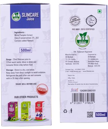 33 HERBALS SLIM CARE JUICE (WHITE PUMPKIN JUICE) 500 ML - Buy Online on GoSupps.com