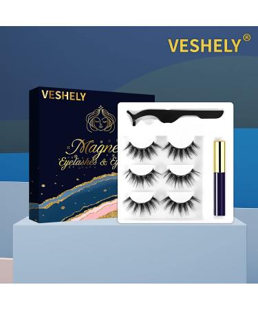 VESHELY Mink Magnetic Eyelashes Kit - 3 Pairs Reusable 3D5D Faux Lashes with Eyeliner | No Glue Needed - Buy Online on GoSupps.com