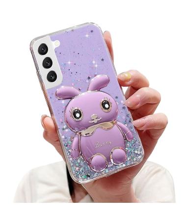 Tivenfezk nadoli for samsung galaxy s21 fe hare hidden stand shell caricature glitter rabbits stand soft silicone bling cell phone case transparent protective cover samsung galaxy s21 fe purple