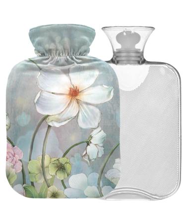 Naanle flowering white flowers heat bottle with cover transparent hot water bottle 1L heat bottle for bed handfeers Warmer pain relief heat and cold therapy
