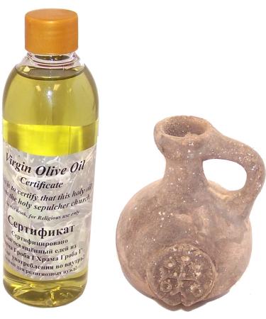 Holy Land Market Crusaders Clay lamp/Jug with Anointing oil - 250 ml (8.5 fl. oz.)