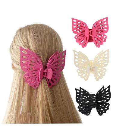 QTMY 3 Pack Large Butterfly Hair Claw Clips for Styling Decorative Fancy Hair Clips for Girls Women