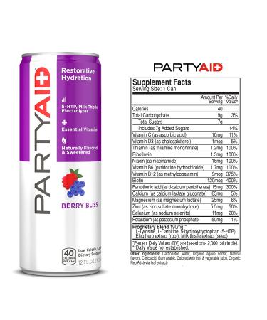 Partyaid Rehab Blend - Feel Good Tonight & Tomorrow | 5-HTP, B-Complex, Milk Thistle, Caffeine-Free, 12 Fl Oz Can - Buy Online on GoSupps.com
