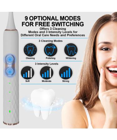 M6 Electric Toothbrush - 8 Brush Heads 9 Modes 2 Min Smart Timer 60 Days Battery - Rechargeable Sonic Whitening Toothbrush for Adults & Kids - White - Buy Online on GoSupps.com
