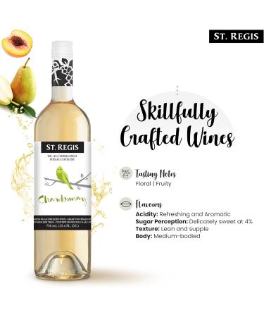 St. Regis Non Alcoholic Chardonnay | 2 Pack (2 x 750 mL) Non-Alcoholic Wine | Low Carb and Low Sugar Non-Alcoholic Wine | Dealcoholized Beverage - Buy Online on GoSupps.com
