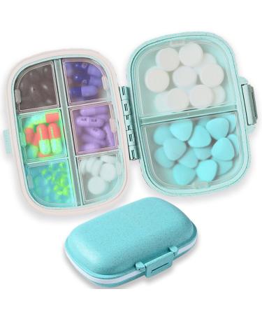 Daily Pill Organizer 8 Compartments Portable Pill Case Pill Box to Hold Vitamins Cod Liver Oil Blue