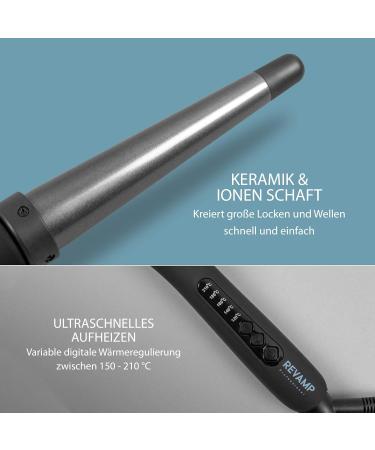 Revamp ProGloss Big Wand - Heated Curling Iron with Ion Technology for Loose Curls & Waves | 32-19mm Conical Ceramic Cylinder Stand Heat-Resistant Glove Automatic Switch-Off - International Shipping Available - Buy Online on GoSupps.com