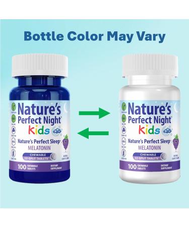 Nature's Perfect Night Kids | Kids Melatonin 1mg | 100 Chewable Tablets | Natural Grape Flavor | Sugar Free | Vegan | Gluten Free | Drug Free | Value Size - Buy Online on GoSupps.com