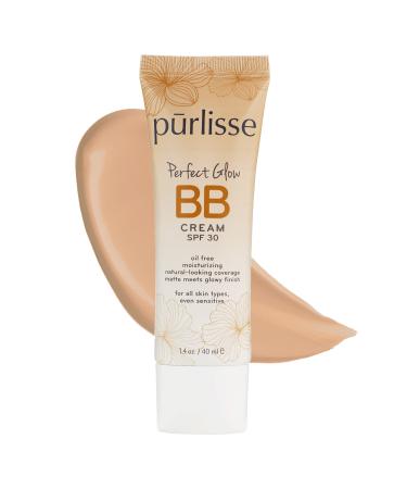purlisse Perfect Glow BB Cream SPF 30: Clean & Cruelty-Free, Medium Flawless Coverage, Hydrates with Jasmine | Light Warm 1.4oz