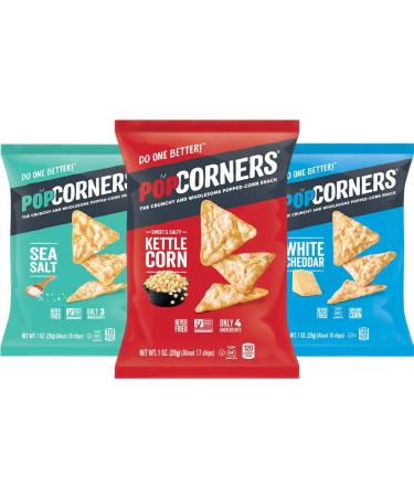 Popcorners Snacks Variety Pack | Gluten Free Chips Snack Packs | Kettle Corn, White Cheddar, Sea Salt | (18 Pack, 1 oz Snack Bags)