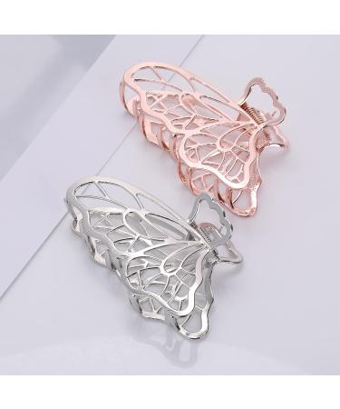 WLLHYF 2 Pcs Butterfly Hair Clips - Non-Slip Metal Claw Clips in Silver & Rose Gold for Women and Girls - Cute Fashion Hair Accessories - Buy Online on GoSupps.com
