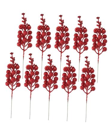 DECHOUS 10pcs branch christmas tree artificial flowers christmas berries Accessories artificial berries stems artificial fruit artificial xmas berry stem Christmas berry branch Red 19X5X5CM