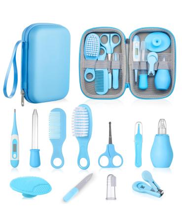 Baby Healthcare and Grooming Kit Lictin 12PCS Nursery Care Kit Newborn Safety Health Care Set with Hair Brush Comb Nail Clippers and More for Newborn Infant Toddlers Baby Boys Blue 12PCS