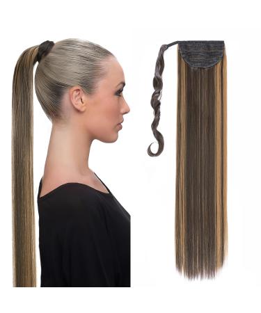 Pference Hair extension extensions clip in ponytail braid hair part of course ponytail super long 81cm smooth dark brown & sand blonde