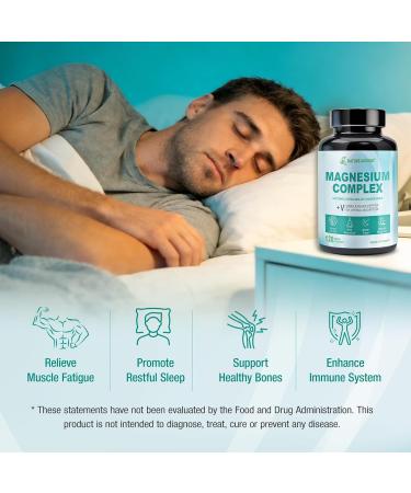 Magnesium Complex 400mg 5-in-1 Magnesium Supplement High Absorption Chelated Magnesium Glycinate Citrate Taurate Malate for Stress Relief Sleep Muscle & Heart Health Vegan 120 Capsules - Buy Online on GoSupps.com