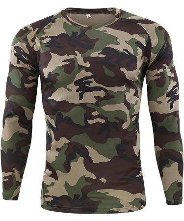 JSPOYOU Men's Camouflage Long Sleeve Athletic Shirt - Green | Slim Fit Vintage Camo T-Shirt for Fitness & Military Crewneck - Dry Cool Top - Buy Online on GoSupps.com