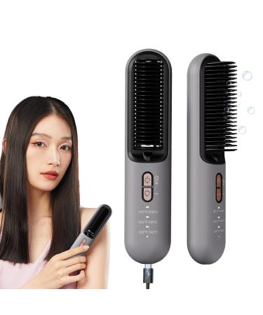 Cordless Hair Straightener Brush Portable Wireless Ring Hair Straightener for Women Lightweight Travel Mini Ionic Hot Comb Straightening with Dual Voltage 3 Adjustable Temperature