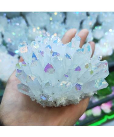Specimen 1pcs 400-500g Crystal Minerals Natural Electroplated Aura Angel Clear Quartz Crystal Cluster for Home Decoration Stone Crystal Reiki - Buy Online on GoSupps.com