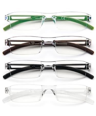 MMOWW 4 Pack Rimless Reading Glasses for Men and Women with Clear Rectangle Blue Light Blocking Glasses (4pcs 2.0) 4pcs 2.0 x