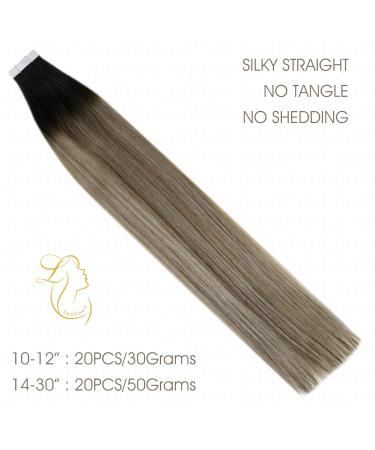 Tape In Real Hair Extensions - 22 Blond Ombre Balayage | Remy Hair - #1B/10/60 - 50g/20pcs - Buy Online on GoSupps.com