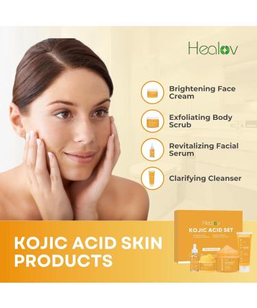 Kojic Acid Skincare Set - Brightening Soap Exfoliating Scrub Face Cream & Serum for Hyperpigmentation & Dark Spot Correction with Turmeric & Papaya - International Shipping Available - Buy Online on GoSupps.com