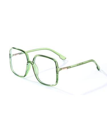 BIGGY Oversized Square Blue Light Blocking Glasses - Ultralight Fashion Nerd Frames for Women Men Green