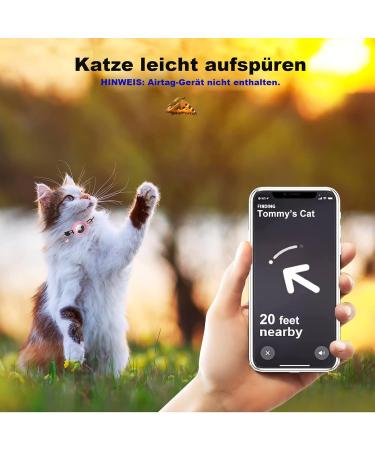 Mouyou AirTag Cat Neck Band - Adjustable reflective collar with bell | Soft nylon tracking collar (22-34cm) - Pink - Buy Online on GoSupps.com