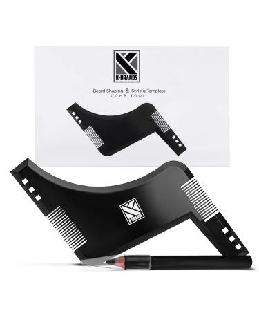 K-Brands Beard Shaper with inbuilt Comb and Barber Pencil Liner - Beard Stencil Lineup Guide - Styling Template Shaping Tool for Men - Black
