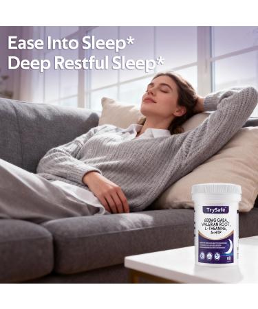 TrySafe 600mg GABA Sleep Aid* for Adults with 200mg Valerian Root 100mg L-theanine 60mg 5-HTP | Helps The Body Ease Into Sleep* & Maintain Deep Restful Sleep* 60 Capsules 30 Day Supply - Buy Online on GoSupps.com