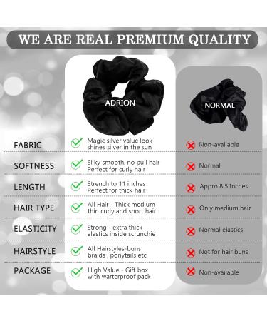 ADRIONE Satin Silk Hair Scrunchies 12 Pack - Large Black Scrunchies for Women's Thick Curly Hair - Buy Online on GoSupps.com
