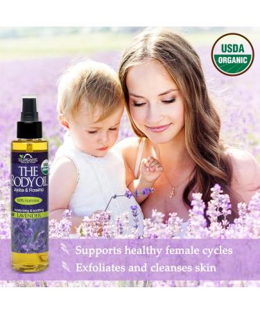 US Organic Lavender Body Oil - 5 Fl.oz. - Certified Organic with Jojoba, Rosehip Oil, Vitamin E - No Alcohol, Paraben, Artificial Detergents - Natural Scent - Buy Online on GoSupps.com