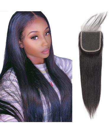 12A Brazilian Straight 4x4 HD Lace Closure Free Part Hand Tied Swiss Lace Closure 100% Unprocessed Human Hair Transparent Lace Closures Pre Plucked Natural Black (16 Inch) 4x4 Transparent Straight Lace Closure 16 Inch