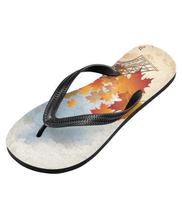 Mnsruu Eiffel Tower Maple Leaf Autumn Flip Flops | Multicolored Men & Women Slippers for Travel Home Hotel & Spa - Buy Online on GoSupps.com