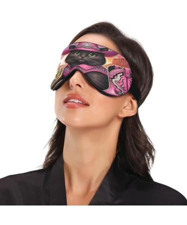 Pink Desert Cowgirl Cat Sleep Mask - Adjustable Light Blocking Eye Mask for Men & Women | Soft & Lightweight Blindfold for Travel Naps & Sleeping - Buy Online on GoSupps.com