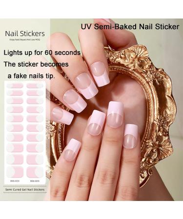 Semi Cured Gel Nails Strips 20 Stickers Nail Wraps Soft Long Lasting Self-Adhesive Gel Nail Stickers Waterproof Salon-Quality Gel Nail Strips for Nails French Tip Manicure UV/LED Lamp Required - Buy Online on GoSupps.com