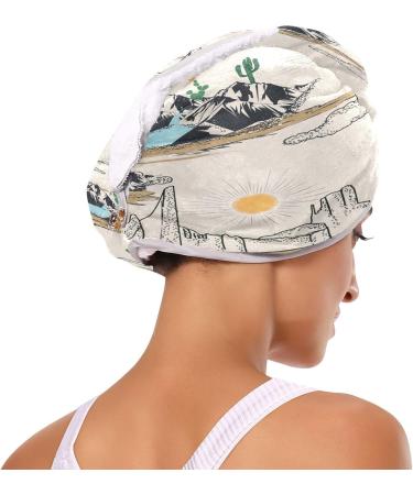 Western Desert Landscape Dry Hair Cap - 2 Piece Quick Drying Towel Set with Button Headband | Super Absorbent & Soft Comfort - Buy Online on GoSupps.com